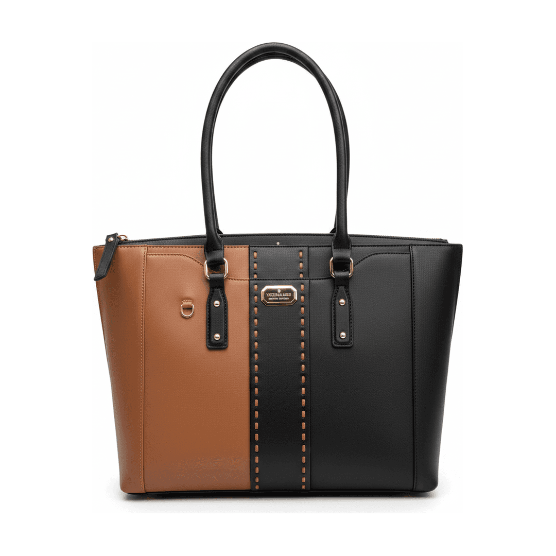 Bolsa Tote Victor Hugo Bicolor Preto e Caramelo Ombro