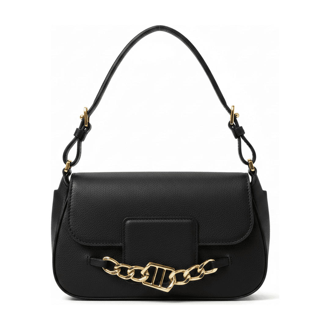 Bolsa Baguette Feminina Preta Corrente Dourada Transversal