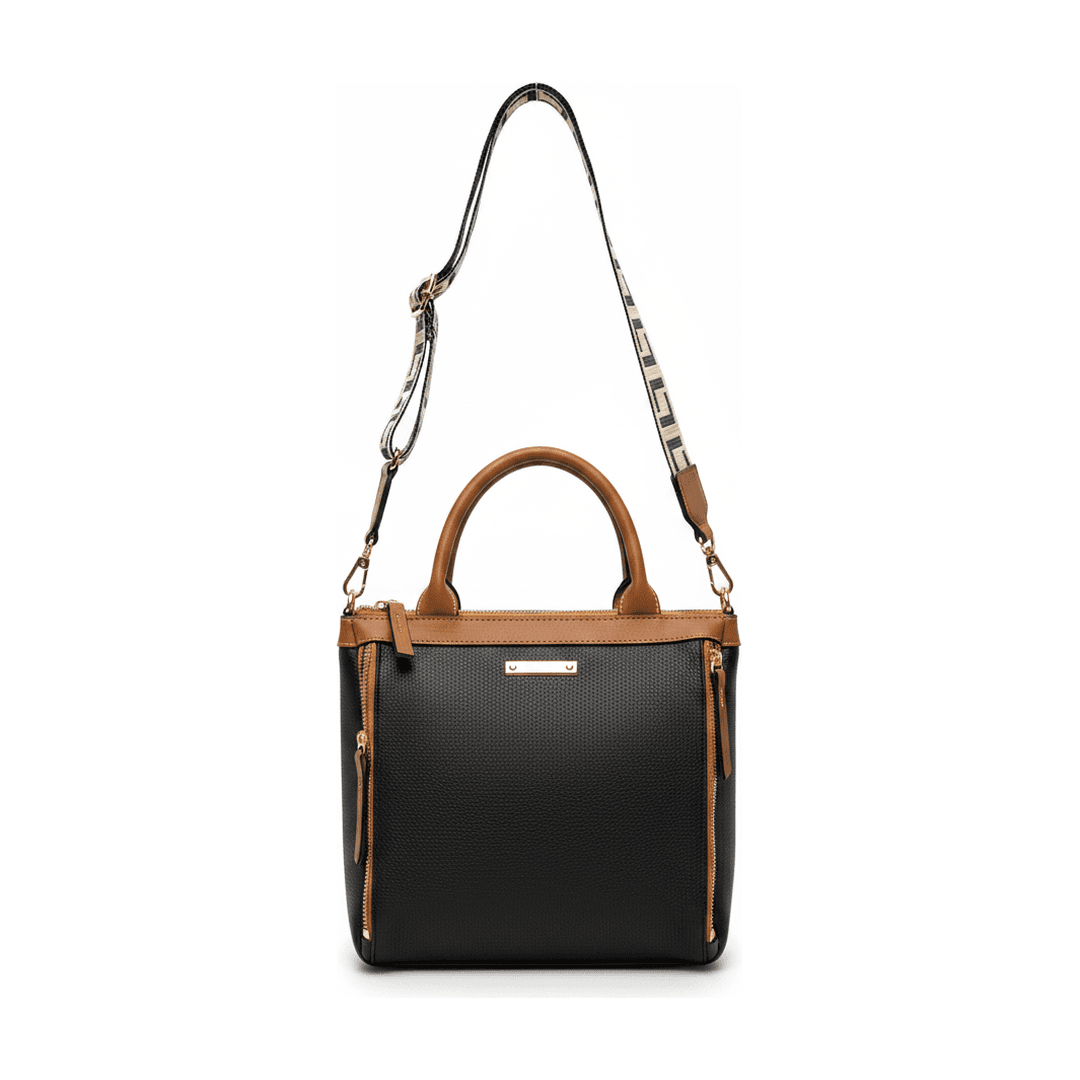 Bolsa Transversal Feminina Preta Alça Bordada Ferragem Dourada