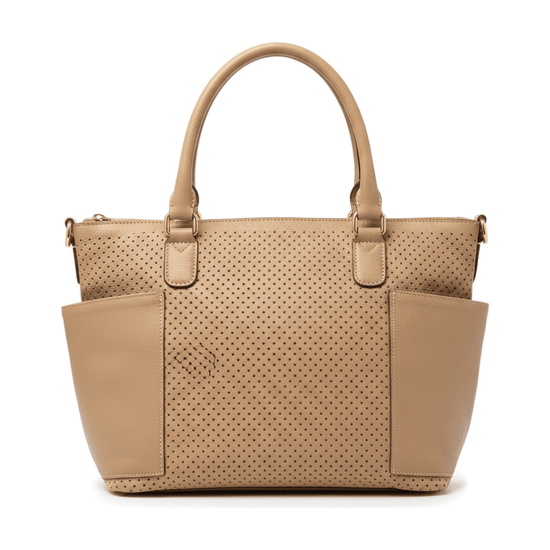 Bolsa Hobo Feminina Couro Bege Perfurado Alça de Ombro