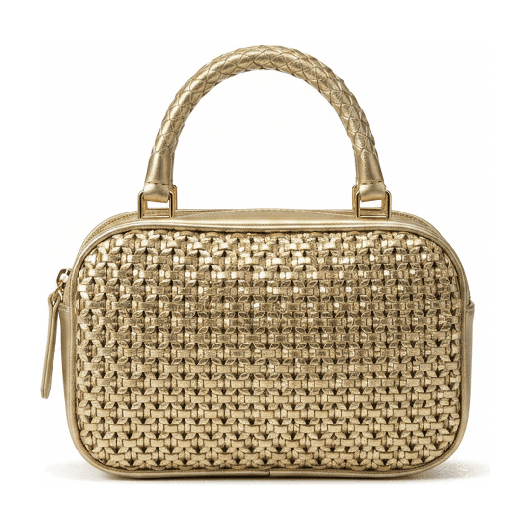 Bolsa Transversal Feminina Trançada Dourada Alça Corrente
