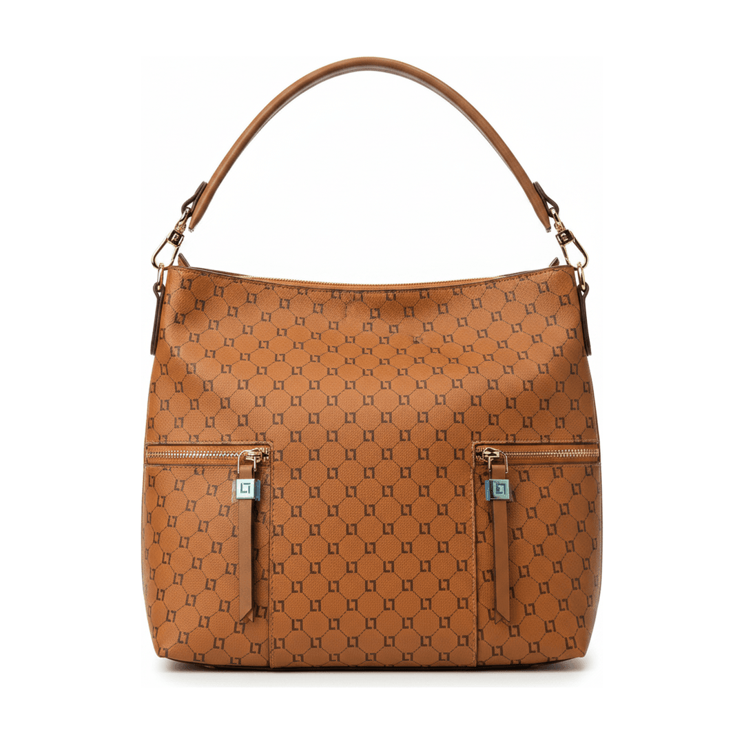 Bolsa Hobo Feminina Caramelo Monograma Alça de Ombro