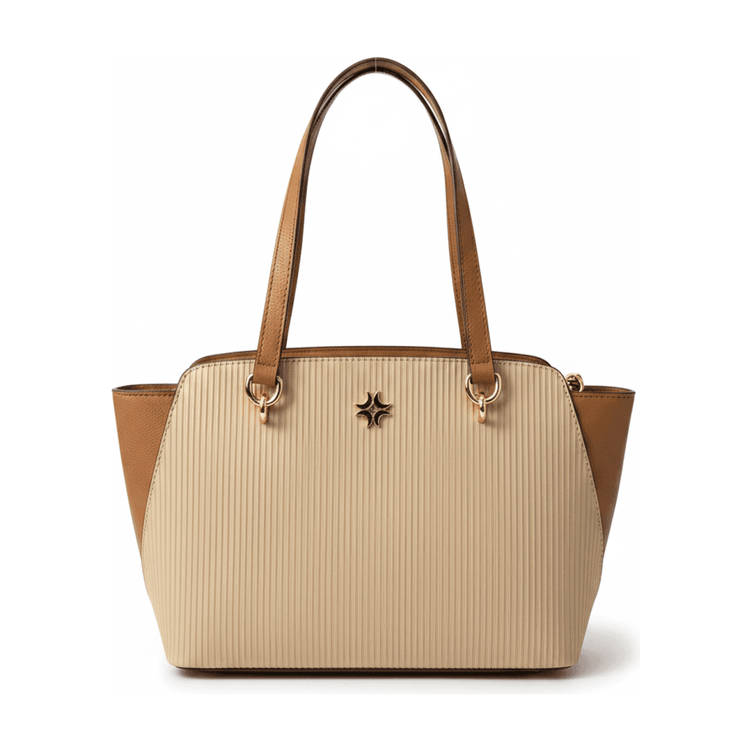 Bolsa Tote Feminina Plissada Bege Caramelo Alça de Ombro