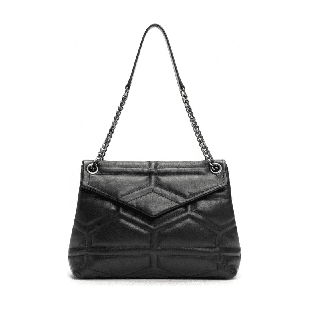 Bolsa Ombro Feminina Matelassê Puffer Preta Corrente