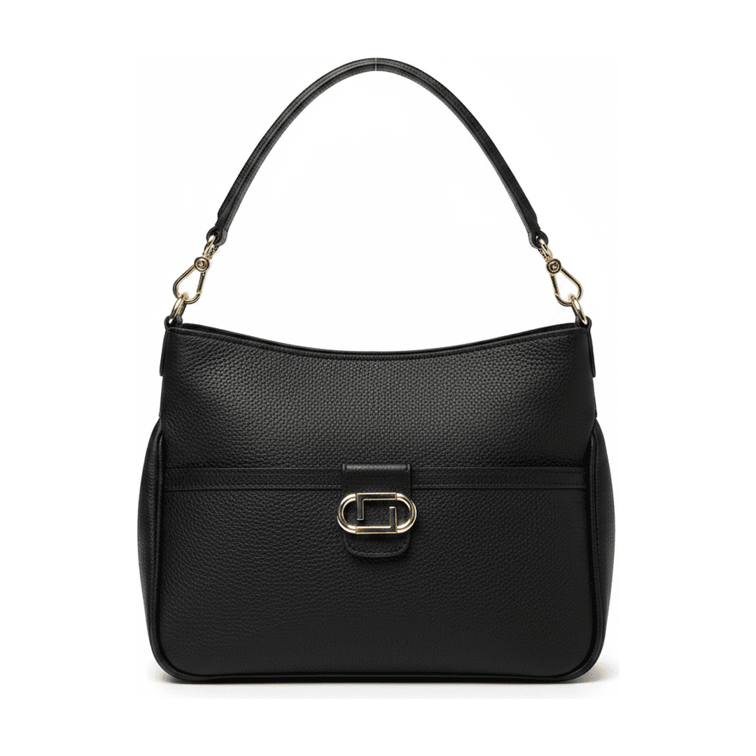 Bolsa Feminina Ombro Preta Couro Alça Jacquard Dourada