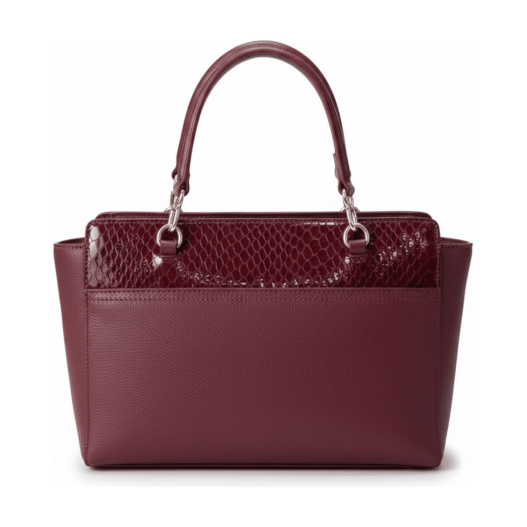 Bolsa Estruturada Feminina Couro Bordô Detalhe Verniz